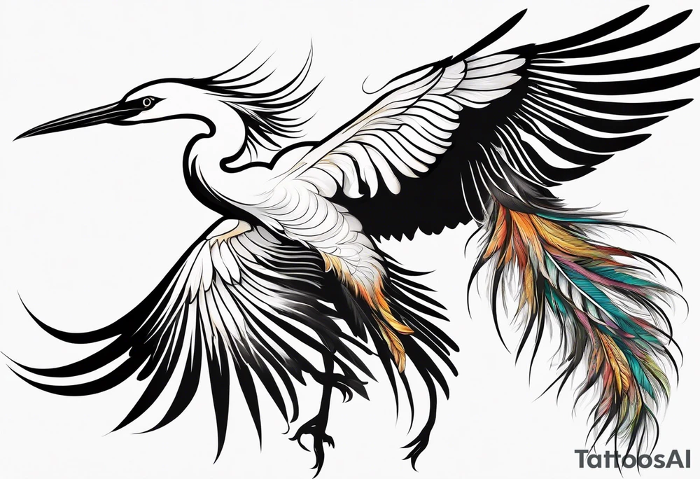 phoenix 
chinese 
egret
long tail 
elegant 
wings down
long neck
long feathers
in flight tattoo idea