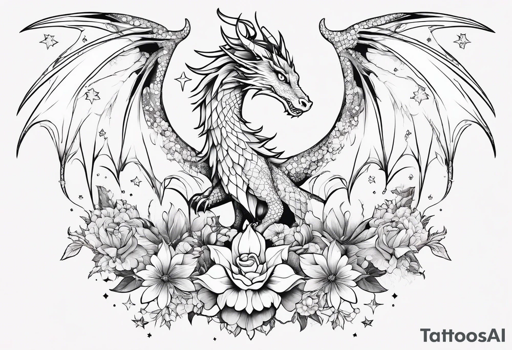 Constellation, wing , snow , cross , dragon female japan kawaii , flower tattoo idea