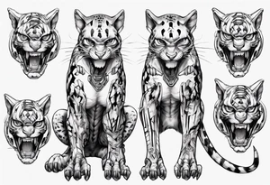 cybernetic ocelot full body teeth showing tattoo idea