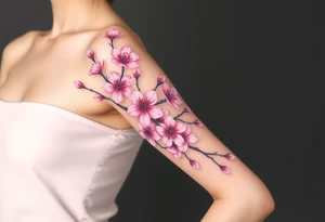 delicate cherry blossoms swirling in spring breeze with petals tattoo idea
