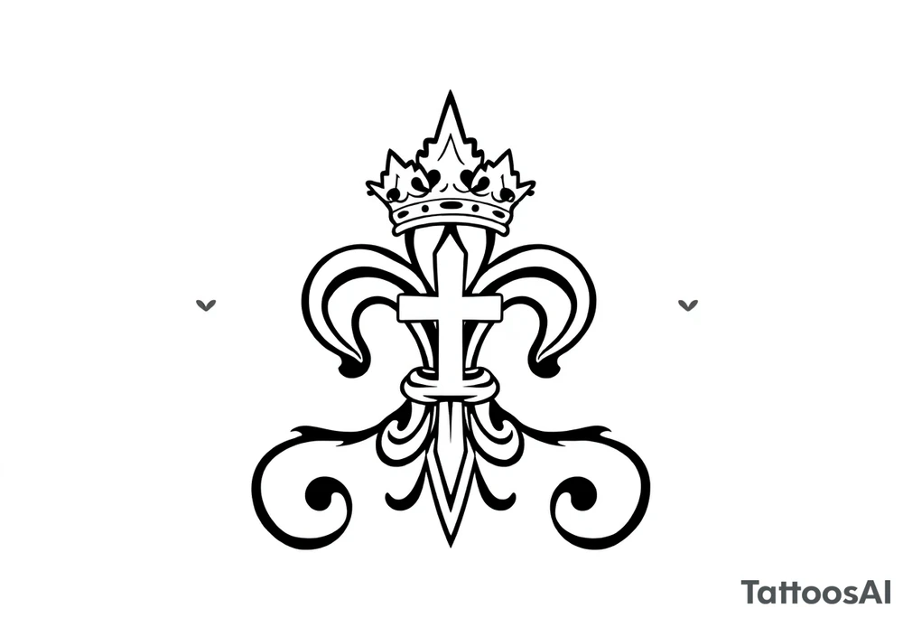 a flor de lis with a crown and a cross inside the flor de lis tattoo idea