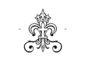 a flor de lis with a crown and a cross inside the flor de lis tattoo idea