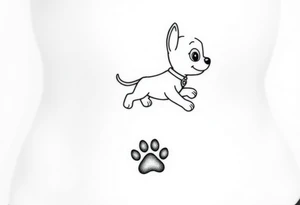 Walking away Paw Patrol member leaving a realistic textured paw print behind him. tattoo idea