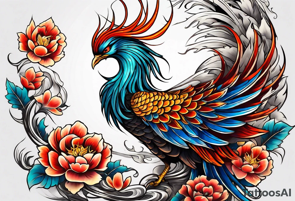 traditional Japanese phoenix no background tattoo idea