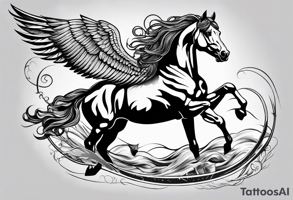 Horse with wings and a big ship in the wayer tattoo idea