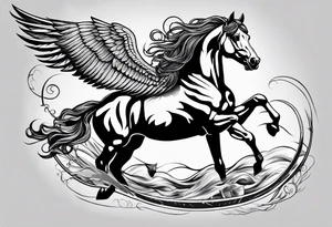 Horse with wings and a big ship in the wayer tattoo idea