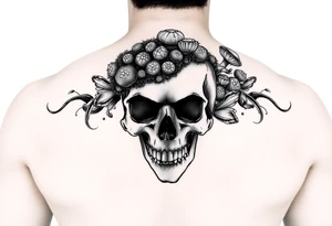 Skull with moss and mushrooms on it tattoo idea