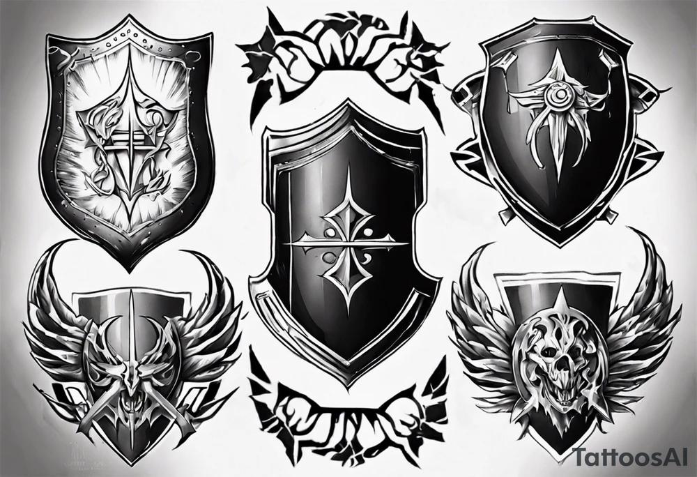 shield with three black talbots tattoo idea