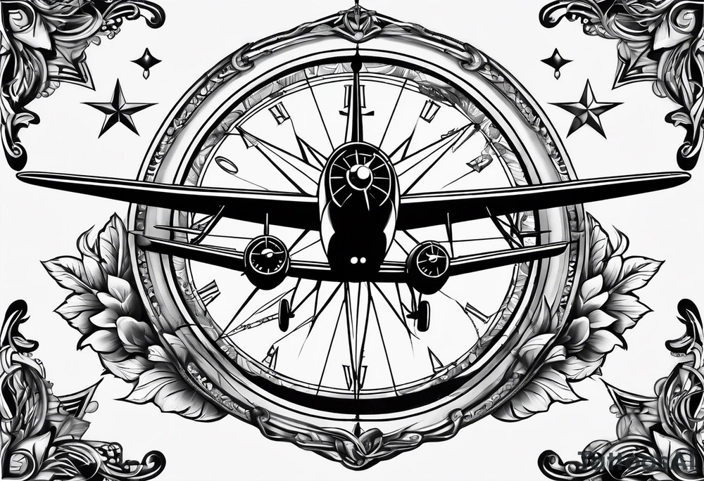 compass airplane tattoo idea