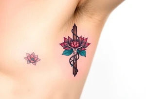 A Crucifix Wrapped in Lotus Vines (only red , blue and black are possible colors) tattoo idea