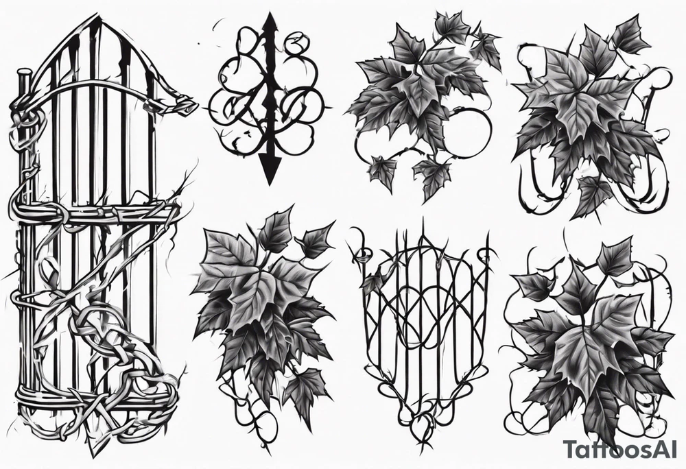 chain link fence with pointy ivy tattoo idea