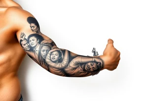 Civil rights and black liberation of African American historic figures and events and 1950’s - 1970’s theme tattoo idea