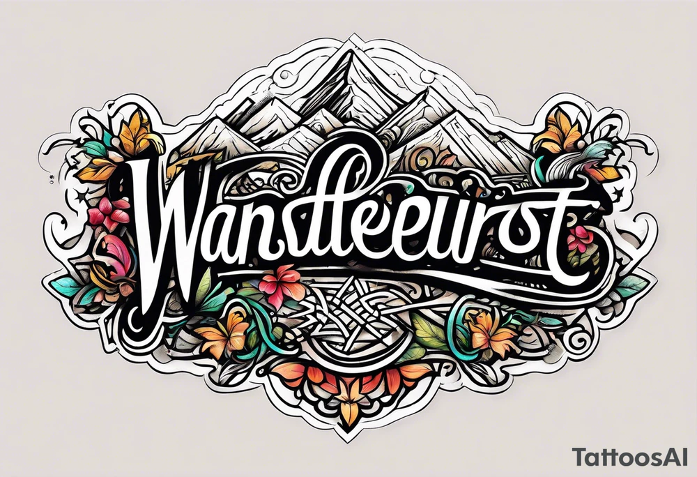 Spell out the word wanderlust in cursive tattoo idea