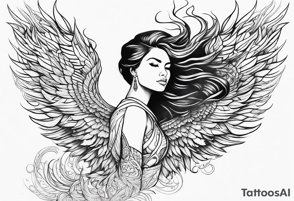 Woman rising like the phoenix tattoo idea