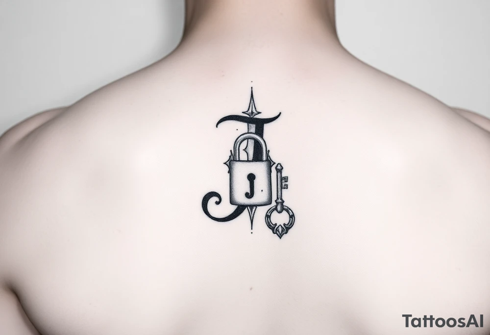 J initial with lock & key tattoo idea