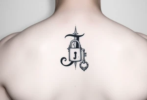 J initial with lock & key tattoo idea