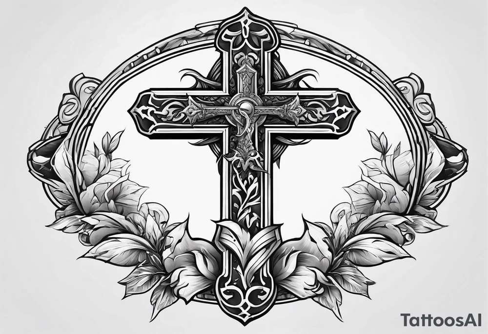 Small cross with a sword tattoo idea