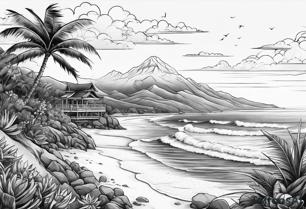 Heavenly Beach Coastal View tattoo idea
