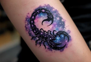 The hooked tail of Scorpius with amethyst hues as it circles the heart of the Milky Way along Scorpius star constellation tattoo idea