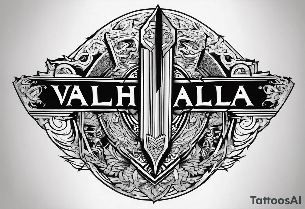 Valhalla fire sword shield stairs tattoo idea