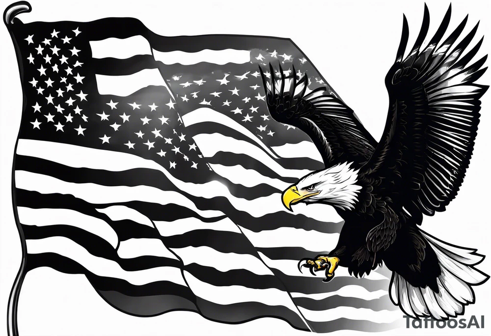 hanging flag with eagles flying unde tattoo idea