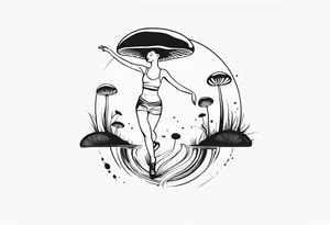 woman dancing around a mushroom tattoo idea