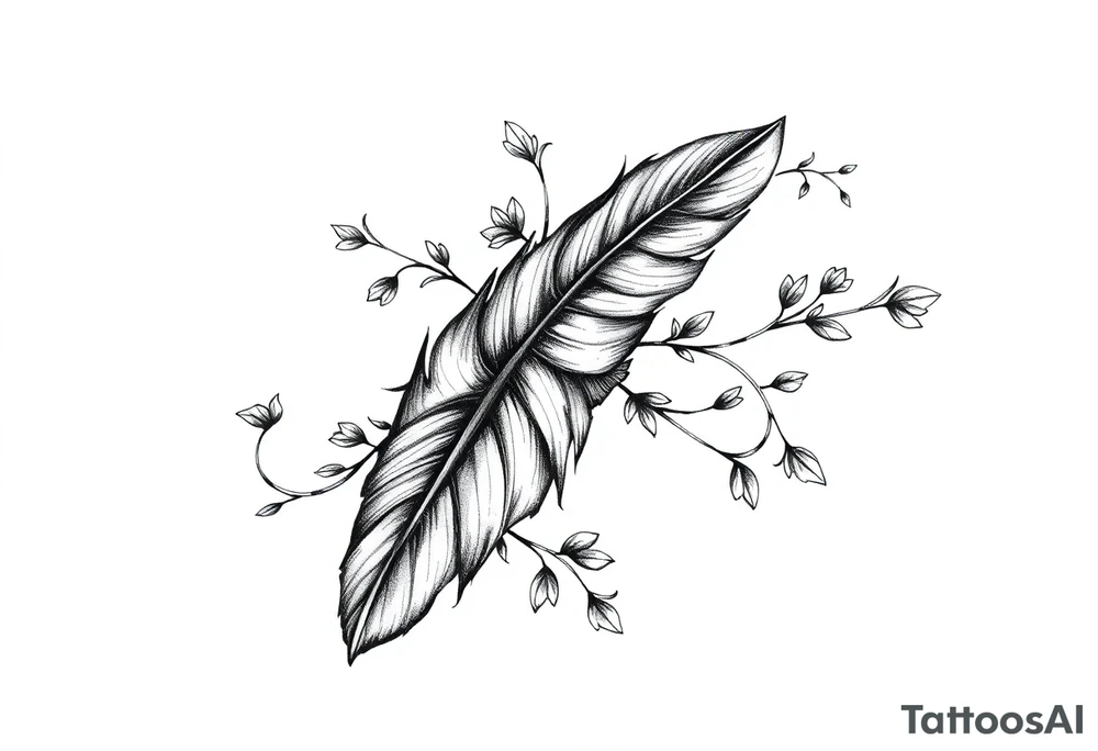 Feather with vine tattoo idea