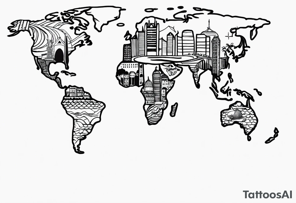 a minimalistic, very small, fine line tattoo with no shadowing symbolizing my love to travel the world and explore new cultures while also including a symbol of my home, my family and friends, who I am very grateful for tattoo idea
