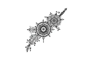 mystical long ornament tattoo with shaman and witch style and ancient rhyme tattoo idea