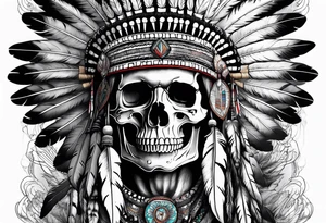 Native American wearing Headress Skeleton Praying tattoo idea