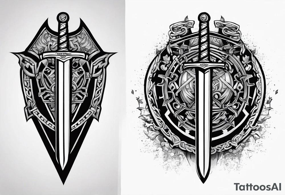 Valhalla stairs sword shield chains tattoo idea