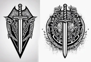 Valhalla stairs  sword shield chains tattoo idea