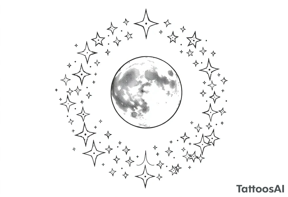 1x10^23 surrounded by cascade of stars and moon tattoo idea