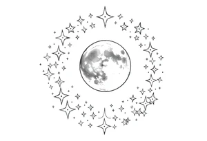 1x10^23 surrounded by cascade of stars and moon tattoo idea