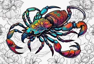 futuristic scorpion animation with flowers bloody tattoo idea