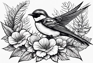 Swallow birds and floral background with ferns tattoo idea