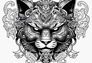 Half oni face mask,  half cat tattoo idea