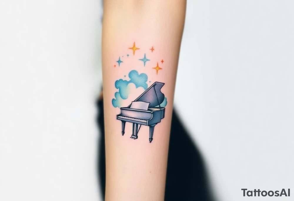 Grand piano under stars tattoo idea