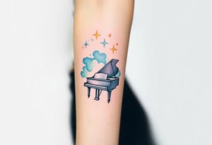 Grand piano under stars tattoo idea
