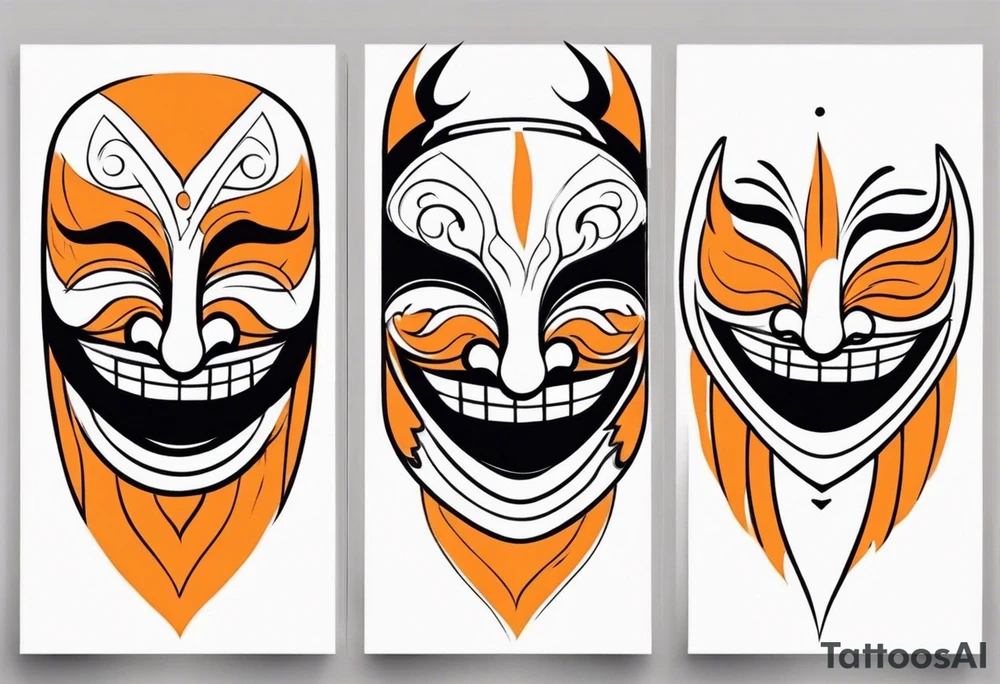 Laughing mask that is orange and black tattoo idea