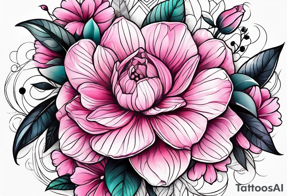 Pink flowers with dott pattern tattoo idea
