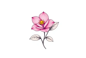 pink camelia flower with leaves and stem tattoo idea