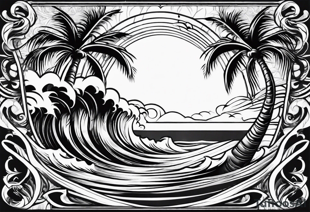 palm tree front of a sun and waves tattoo idea palm tree front of a sun and waves tattoo idea