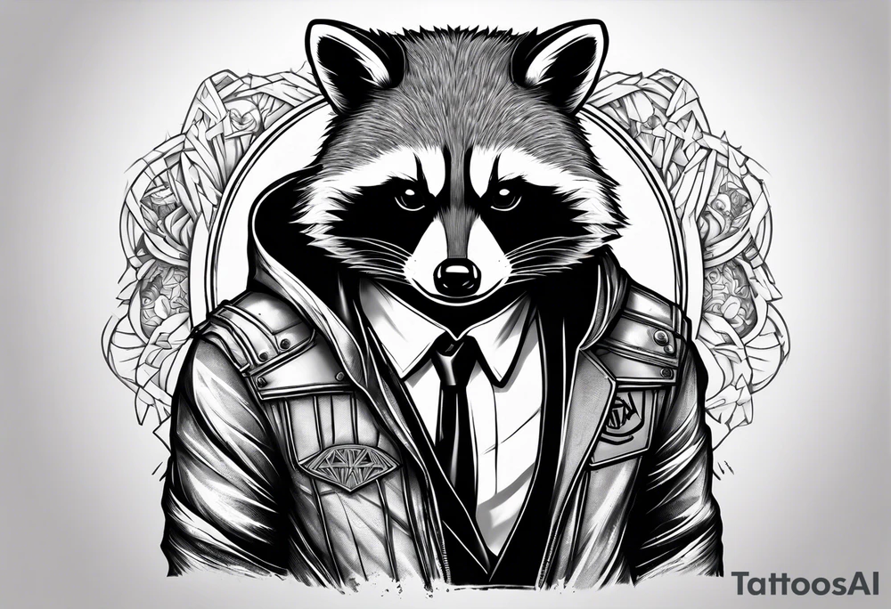 raccoon wearing a Superman hoodie tattoo idea