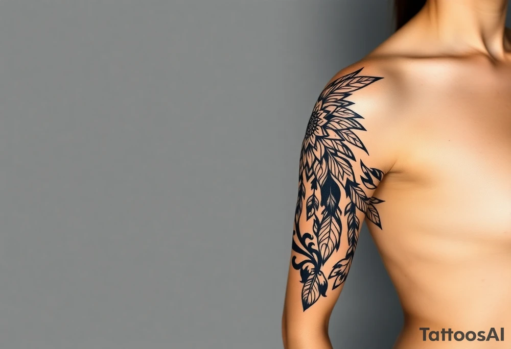 spiritual feather indian mandala shaman tattoo idea