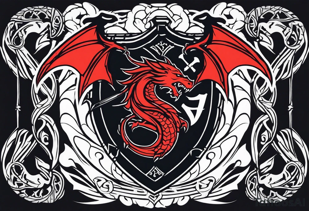 Valhalla sword shield dragon axe tattoo idea