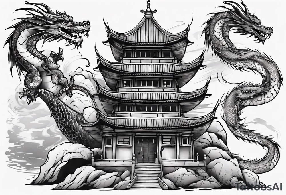 oriental castle with a dragon tattoo idea