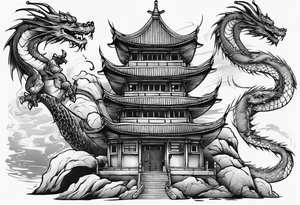 oriental castle with a dragon tattoo idea