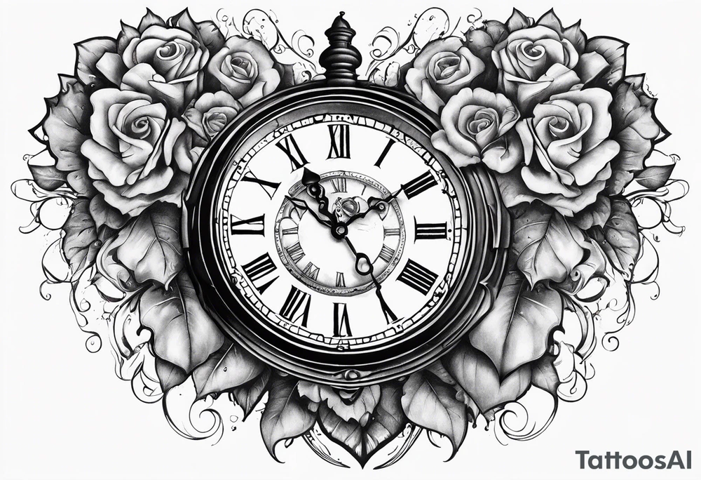 broken heart with clock in middle.
Clock hands on 8 and 5.
Never Say Never written on tattoo tattoo idea