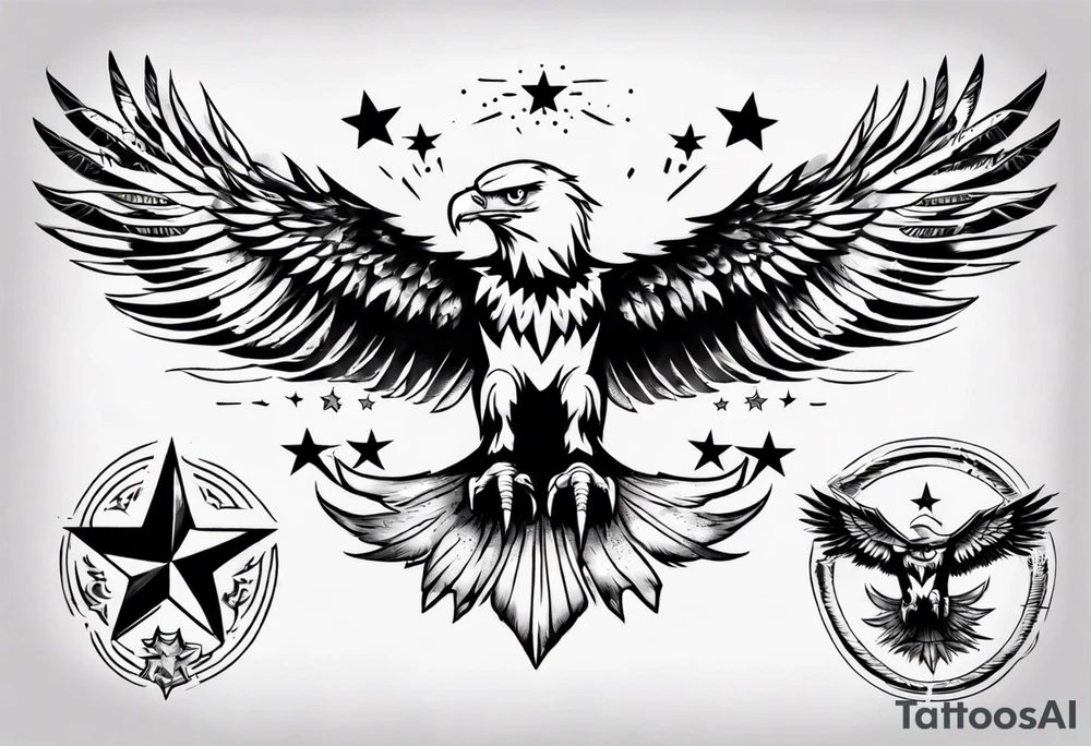 eagle taking flight, surrounded by four stars tattoo idea eagle taking flight, surrounded by four stars tattoo idea